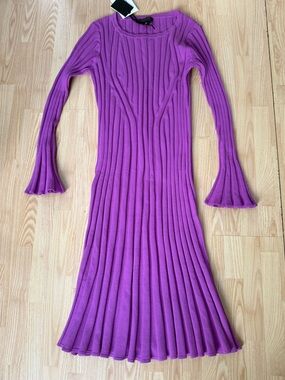 Carlisle Purple Ribbed Flared Midi Dress